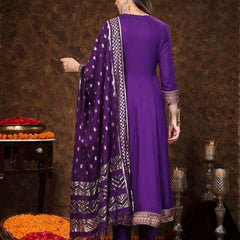 Stylum Women's Violet Solid & Embroidered Rayon Anarkali Kurta Pant Dupatta Set (KPDVOILTANTRA)