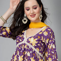 Stylum Women's Floral Printed Cotton Pleated Kurta Palazzo Dupatta Set (KPDVOILZAYLA)