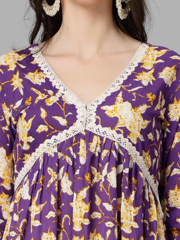 Cotton Pleated Kurta Palazzo Dupatta Set