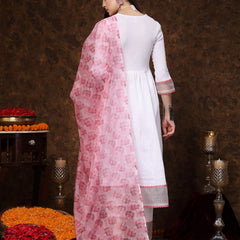 Stylum Women's White Solid & Embroidered Italian Crush Anarkali Kurta Pant Dupatta Set (KPDWHITEBANDRA)
