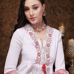 Stylum Women's White Solid & Embroidered Italian Crush Anarkali Kurta Pant Dupatta Set (KPDWHITEBANDRA)