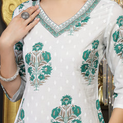 Stylum Women's White Ethnic Motif Printed Cotton Straight Kurta Pant Dupatta Set (KPDWHITEJALORI)