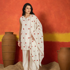 Stylum Women's White Solid & Embroidered Silk Straight Kurta Pant Dupatta Set (KPDWHITENIHARI)