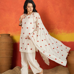 Stylum Women's White Solid & Embroidered Silk Straight Kurta Pant Dupatta Set (KPDWHITENIHARI)