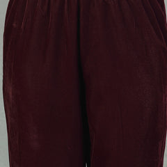 Stylum Women's Wine Solid & Embroidered Velvet Straight Kurta Pant Dupatta Set (KPDWINEAFRA)