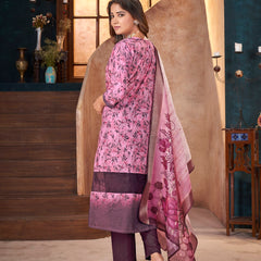 Stylum Women's Wine Tropical Printed & Embroidered Cotton Straight Kurta Pant Dupatta Set (KPDWINEAPPLE)