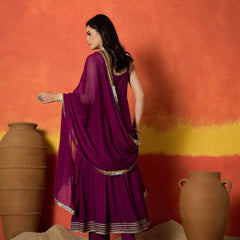 Stylum Women's Wine Solid & Embroidered Rayon Anarkali Kurta Pant Dupatta Set (KPDWINECONNECT)