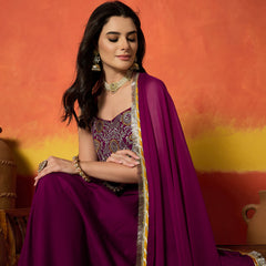 Stylum Women's Wine Solid & Embroidered Rayon Anarkali Kurta Pant Dupatta Set (KPDWINECONNECT)