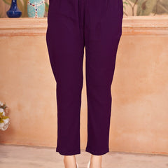 Stylum Women's Violet Solid & Embroidered Crepe Straight Kurta Pant Dupatta Set (KPDWINEFOCUS)