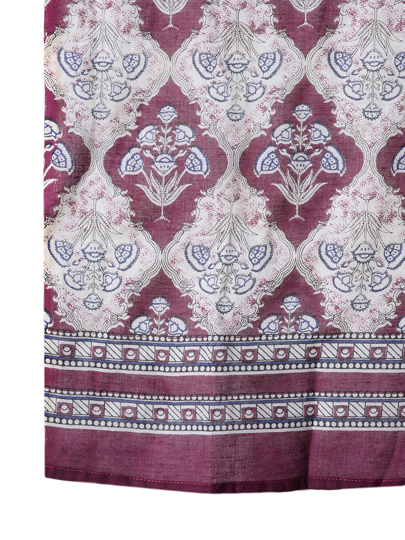 Stylum Women's Wine Ajrak Printed Cotton Anarkali Kurta Pant Dupatta Set (KPDWINEICON)
