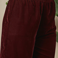 Stylum Women's Wine Solid & Embellished Velvet Anarkali Kurta Pant Dupatta Set (KPDWINEJINI)