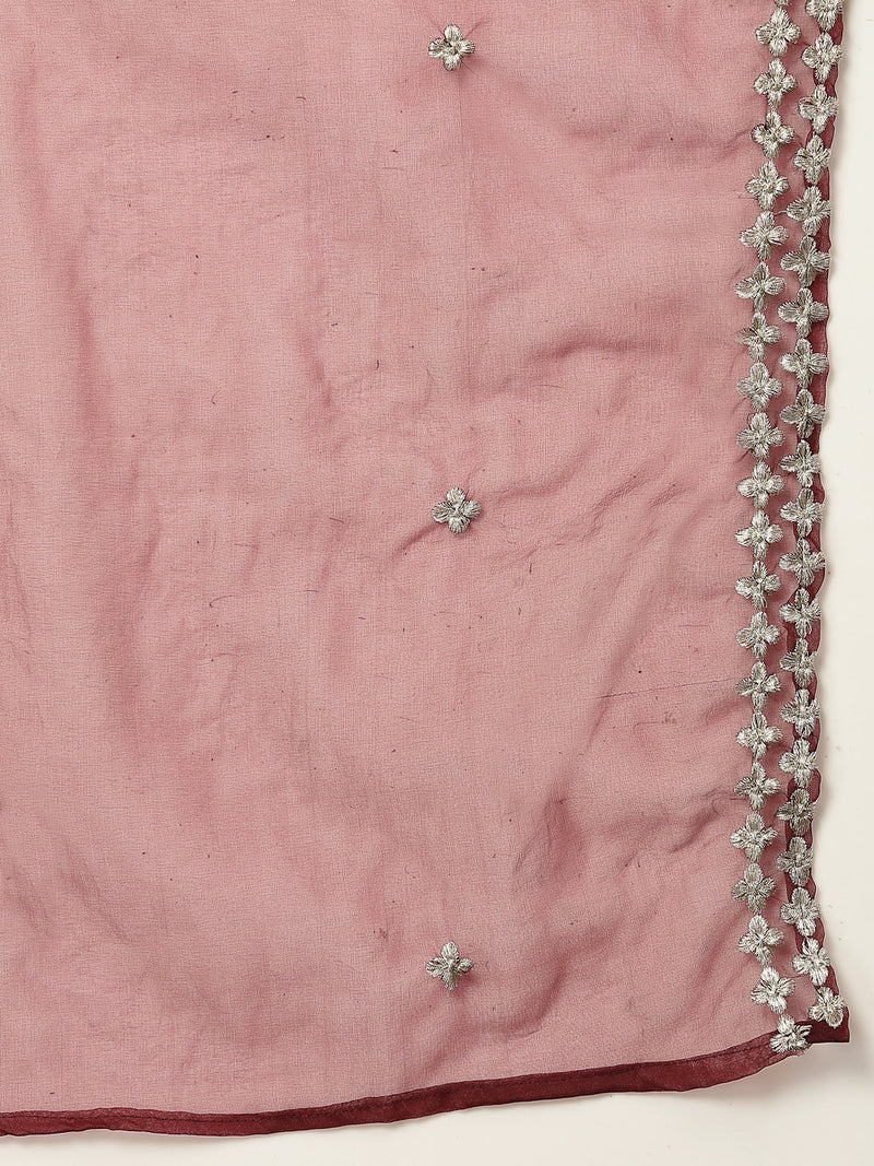 Stylum Women's Wine Solid & Embellished Velvet Anarkali Kurta Pant Dupatta Set (KPDWINEJINI)