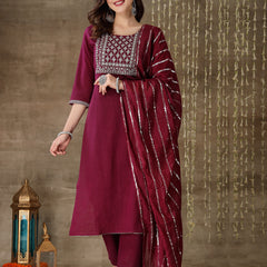 Cotton Straight Kurta Pant Dupatta Set