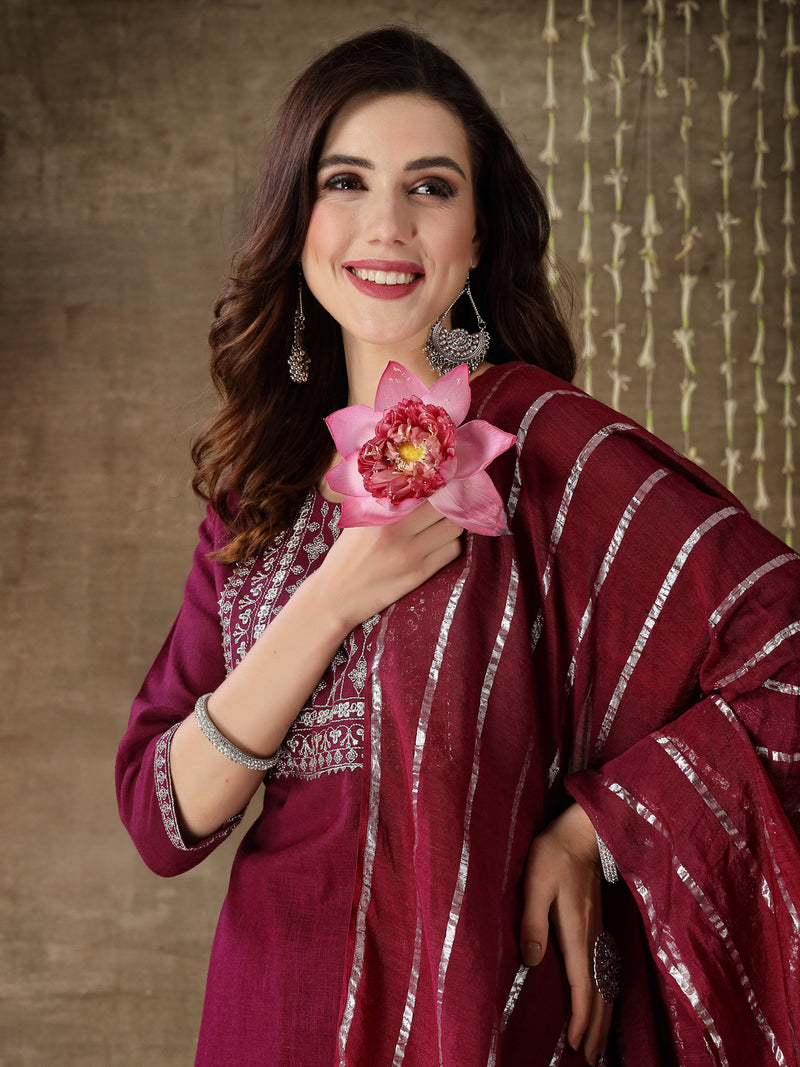 Cotton Straight Kurta Pant Dupatta Set