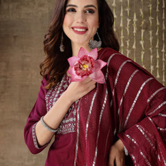 Cotton Straight Kurta Pant Dupatta Set