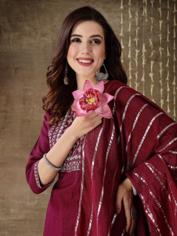 Cotton Straight Kurta Pant Dupatta Set