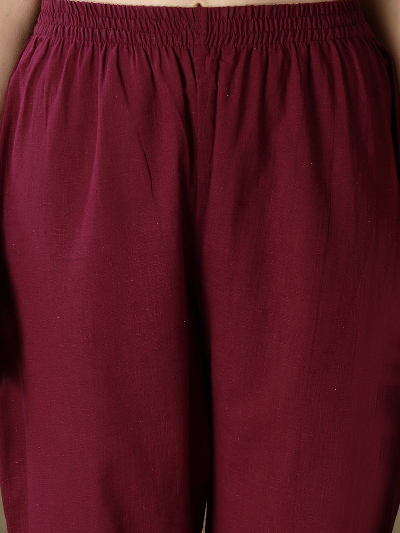 Stylum Women's Embroidered Cotton Straight Kurta Pant Dupatta Set (KPDWINELILA)