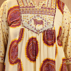 Stylum Women's Plus Size Wine Bandhej Printed & Embroidered Cotton A-Line Kurta Pant Dupatta Set (KPDWINEMISHRIPLUS)