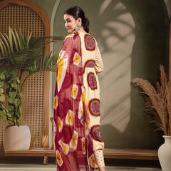 Stylum Women's Wine Bandhej Printed & Embroidered Cotton A-Line Kurta Pant Dupatta Set (KPDWINEMISHRI)
