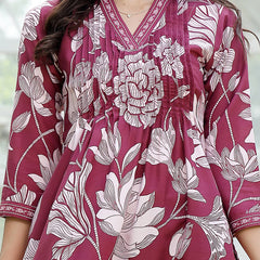 Stylum Women's Wine Floral Printed Rayon A-Line Kurta Pant Dupatta Set (KPDWINETEHRI)