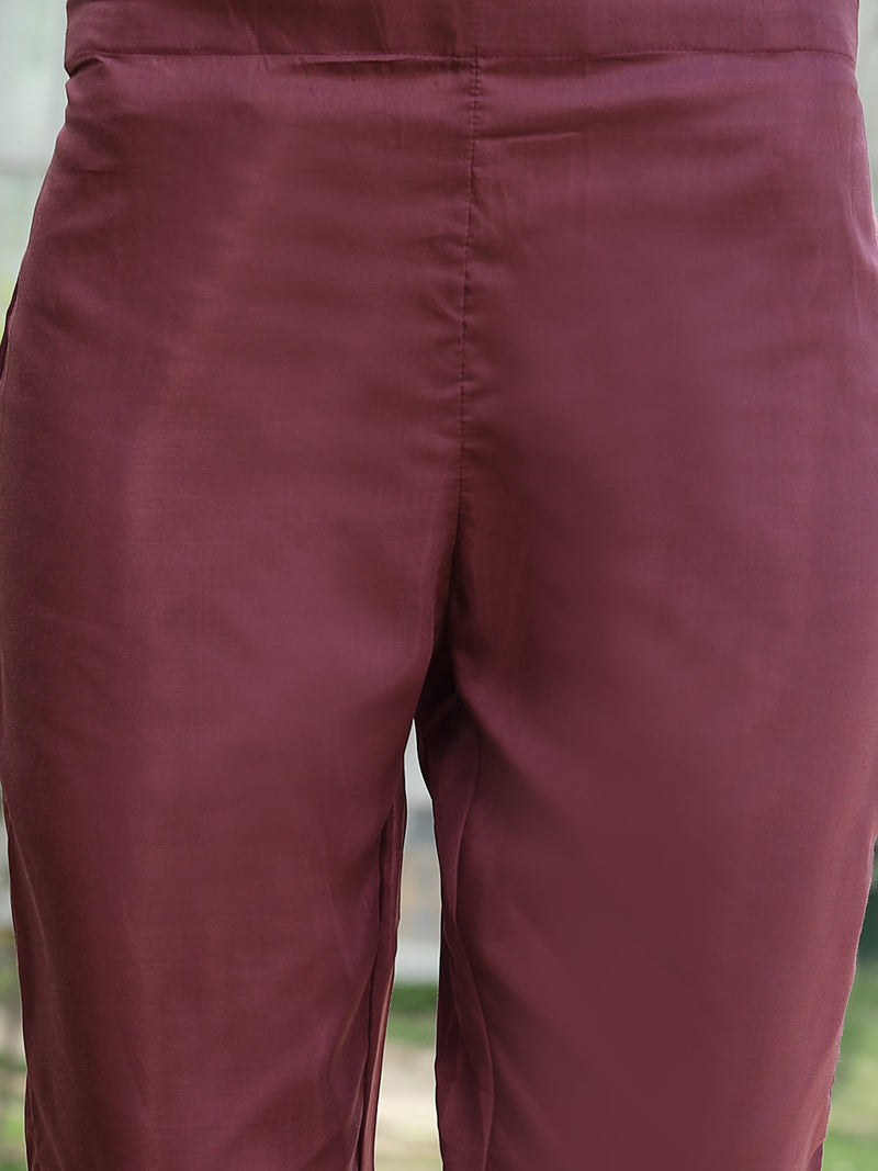 Stylum Women's Wine Floral Printed Rayon A-Line Kurta Pant Dupatta Set (KPDWINETEHRI)