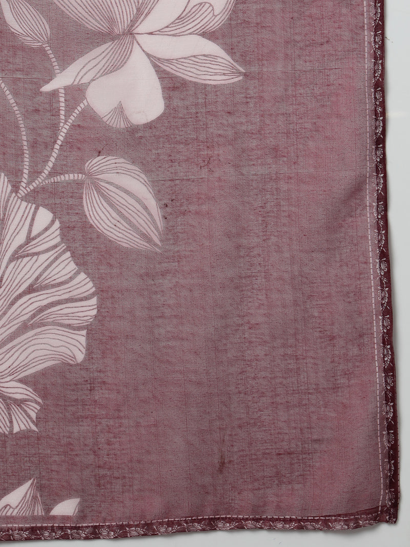 Stylum Women's Wine Floral Printed Rayon A-Line Kurta Pant Dupatta Set (KPDWINETEHRI)