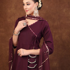 Stylum Women's Wine Solid Italian Crush Anarkali Kurta Pant Dupatta Set (KPDWINEVEDA)