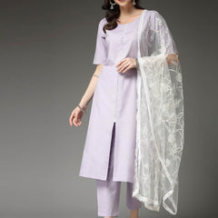 Stylum Women's Solid Cotton Blend Straight Kurta Pant Dupatta Set (KPDXLAVENDERNUV)