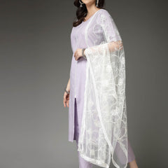 Stylum Women's Solid Cotton Blend Straight Kurta Pant Dupatta Set (KPDXLAVENDERNUV)