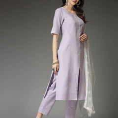 Stylum Women's Solid Cotton Blend Straight Kurta Pant Dupatta Set (KPDXLAVENDERNUV)
