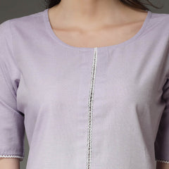 Stylum Women's Solid Cotton Blend Straight Kurta Pant Dupatta Set (KPDXLAVENDERNUV)