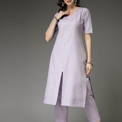 Stylum Women's Solid Cotton Blend Straight Kurta Pant Dupatta Set (KPDXLAVENDERNUV)