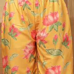 Stylum Women's Yellow Floral Printed Rayon Anarkali Kurta Pant Dupatta Set (KPDYELLOWEMOLI)