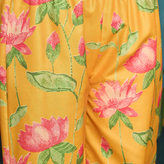 Stylum Women's Yellow Floral Printed Rayon Anarkali Kurta Pant Dupatta Set (KPDYELLOWEMOLI)