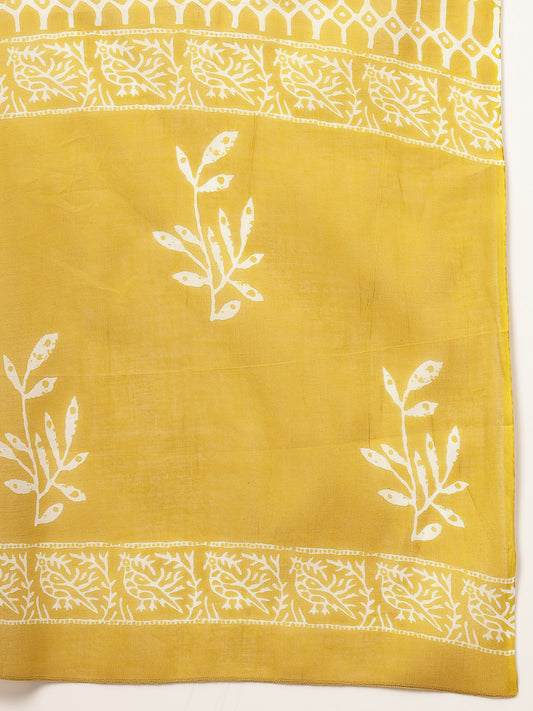 Stylum Women's Plus Size Yellow Floral Printed Cotton Anarkali Kurta Pant Dupatta Set (KPDYELLOWMANIPLUS)