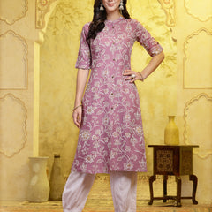 Stylum Women's Mauve Floral Printed Rayon A-Line Kurta Pant Set (KPFALANGMAUVE)