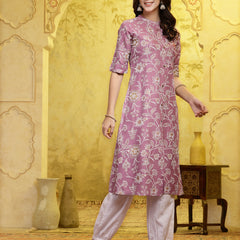 Stylum Women's Mauve Floral Printed Rayon A-Line Kurta Pant Set (KPFALANGMAUVE)