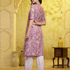 Stylum Women's Mauve Floral Printed Rayon A-Line Kurta Pant Set (KPFALANGMAUVE)