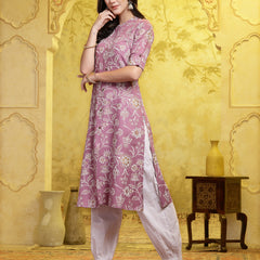 Stylum Women's Mauve Floral Printed Rayon A-Line Kurta Pant Set (KPFALANGMAUVE)