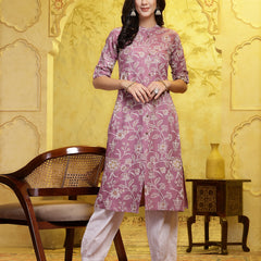 Stylum Women's Mauve Floral Printed Rayon A-Line Kurta Pant Set (KPFALANGMAUVE)