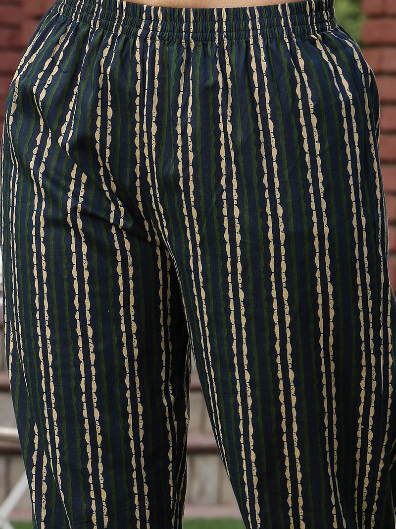 Stylum Women's Green Printed Cotton Straight Kurta Pant Set (KPGREENANNIE)