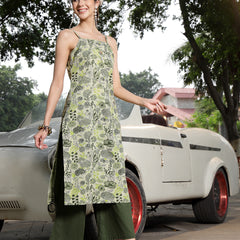 Stylum Women's Green Floral Printed Cotton Straight Kurta Palazzo Set (KPGREENCLOVER)