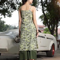 Stylum Women's Green Floral Printed Cotton Straight Kurta Palazzo Set (KPGREENCLOVER)