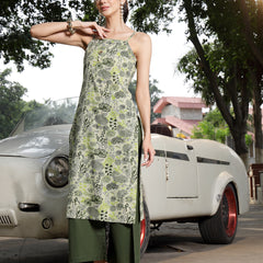 Stylum Women's Green Floral Printed Cotton Straight Kurta Palazzo Set (KPGREENCLOVER)