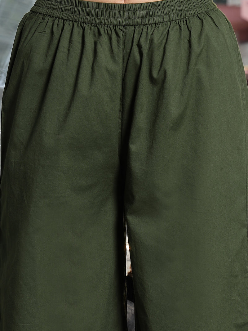 Stylum Women's Green Floral Printed Cotton Straight Kurta Palazzo Set (KPGREENCLOVER)