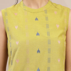 Stylum Women's Green Woven Design Kantha Cotton A-Line Kurta Palazzo Set (KPGREENLOKHA)