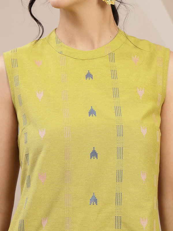 Stylum Women's Green Woven Design Kantha Cotton A-Line Kurta Palazzo Set (KPGREENLOKHA)