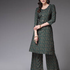 Stylum Women's Printed Poly Crepe Straight Kurta Palazzo Set (KPGREENTALE)