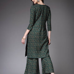 Stylum Women's Printed Poly Crepe Straight Kurta Palazzo Set (KPGREENTALE)