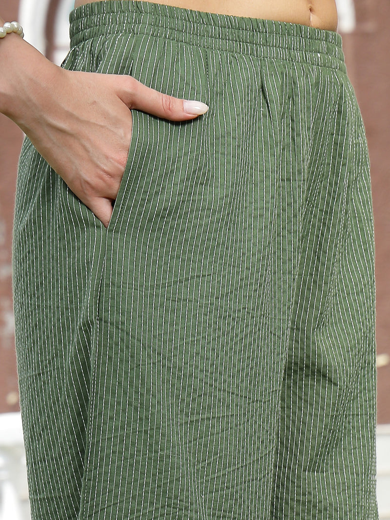 Stylum Women's Green Woven Design Cotton Straight Kurta Palazzo Set (KPGREENVICTORIA)